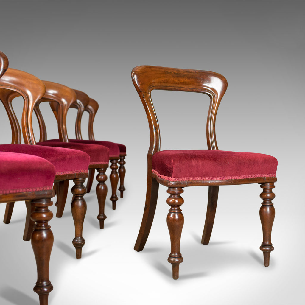 Six Antique Dining Chairs, 4+2, English, Victorian, Mahogany, Upholstered c.1840 - London Fine Antiques