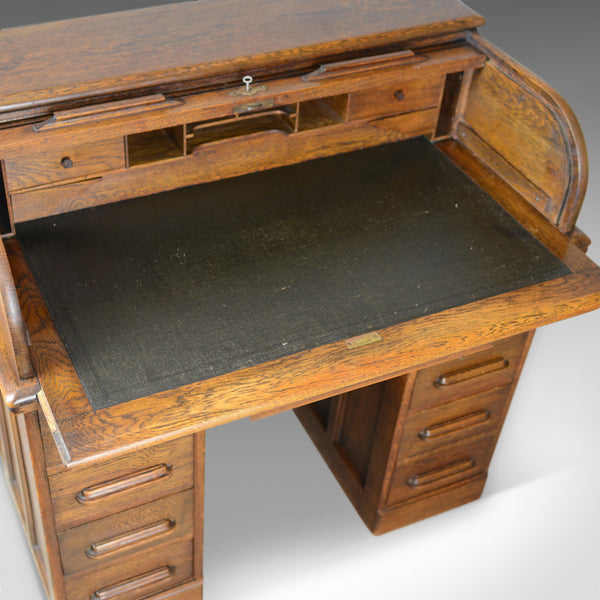 Small Antique Roll Top Desk, Oak, Tambour, William Angus and Co Ltd London c1910 - London Fine Antiques