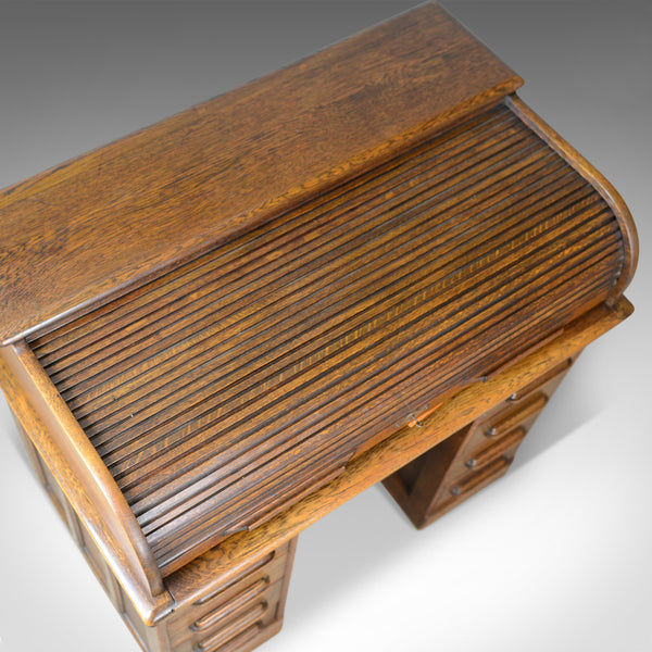 Small Antique Roll Top Desk, Oak, Tambour, William Angus and Co Ltd London c1910 - London Fine Antiques
