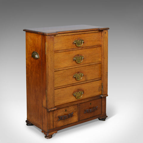 Small, Antique, Wellington Chest, Oak, Fruitwood, Campaign, Specimen c.1890 - London Fine Antiques