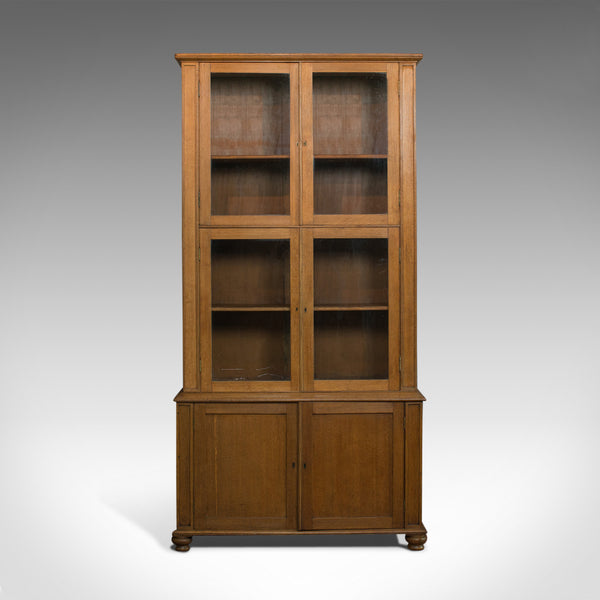 Tall Antique Display Cabinet, English, Edwardian, Oak, Glazed Bookcase, c.1910 - London Fine Antiques