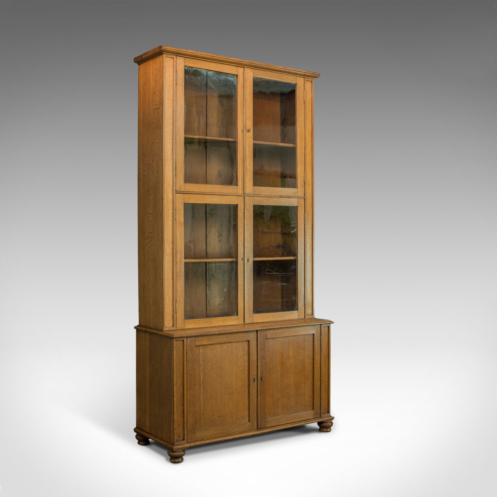 Tall Antique Display Cabinet, English, Edwardian, Oak, Glazed Bookcase, c.1910 - London Fine Antiques