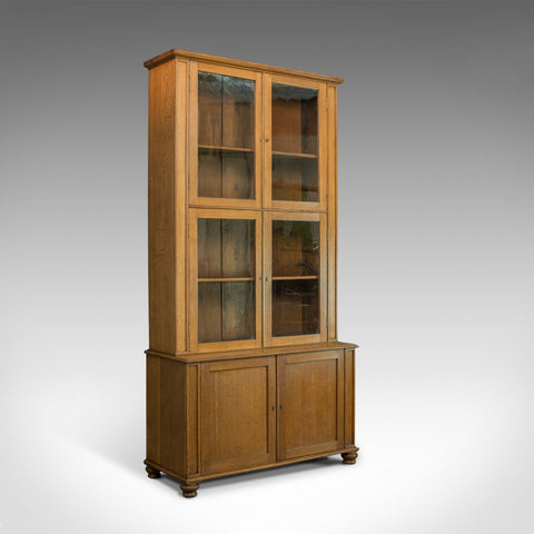 Tall Antique Display Cabinet, English, Edwardian, Oak, Glazed Bookcase, c.1910 - London Fine Antiques