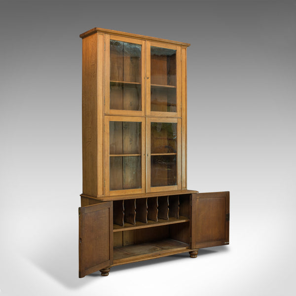 Tall Antique Display Cabinet, English, Edwardian, Oak, Glazed Bookcase, c.1910 - London Fine Antiques