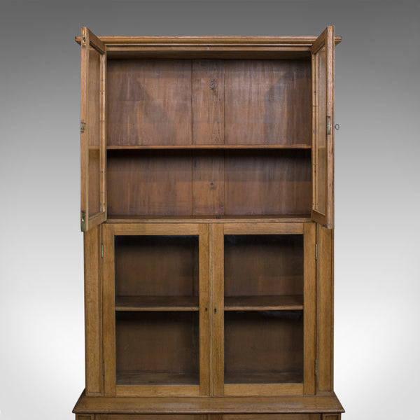 Tall Antique Display Cabinet, English, Edwardian, Oak, Glazed Bookcase, c.1910 - London Fine Antiques