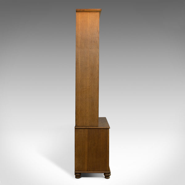 Tall Antique Display Cabinet, English, Edwardian, Oak, Glazed Bookcase, c.1910 - London Fine Antiques