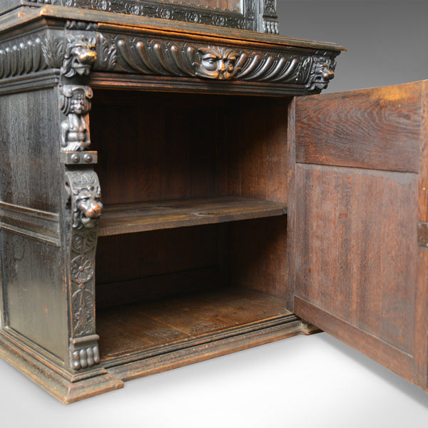 Tall Antique Display Cabinet, Victorian, English, Oak, Cupboard, Green Man c1870 - London Fine Antiques