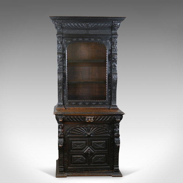 Tall Antique Display Cabinet, Victorian, English, Oak, Cupboard, Green Man c1870 - London Fine Antiques