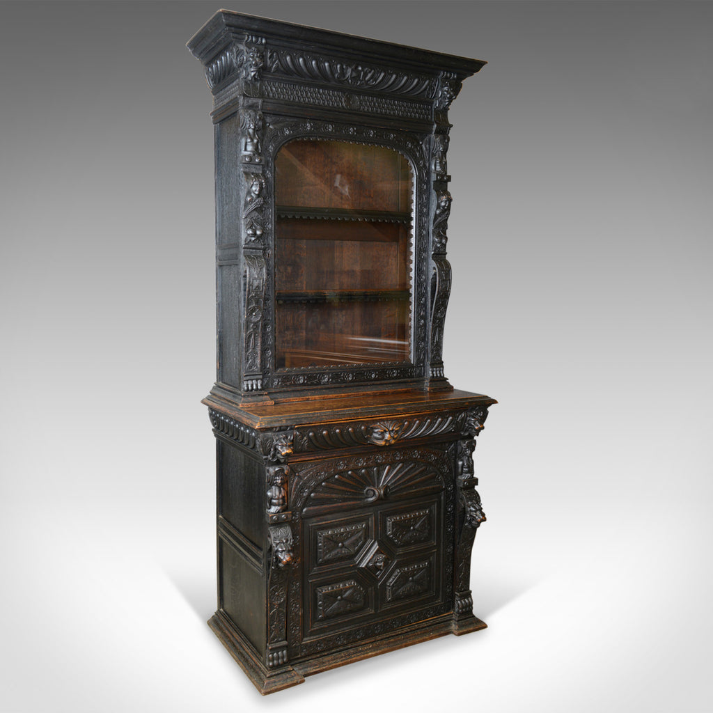 Tall Antique Display Cabinet, Victorian, English, Oak, Cupboard, Green Man c1870 - London Fine Antiques