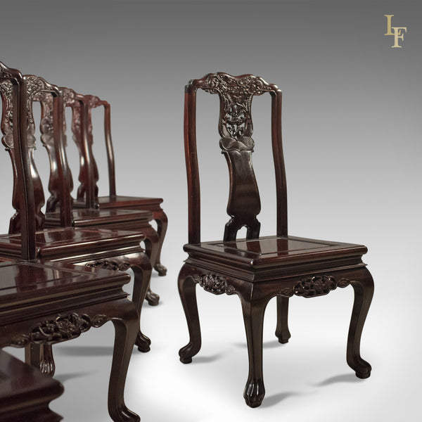 Traditional Oriental Rosewood Dining Table and Set of 6 Chairs Carved Late C20th - London Fine Antiques