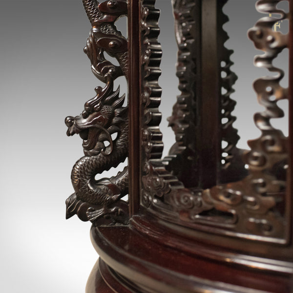 Traditional Oriental Rosewood Dining Table and Set of 6 Chairs Carved Late C20th - London Fine Antiques