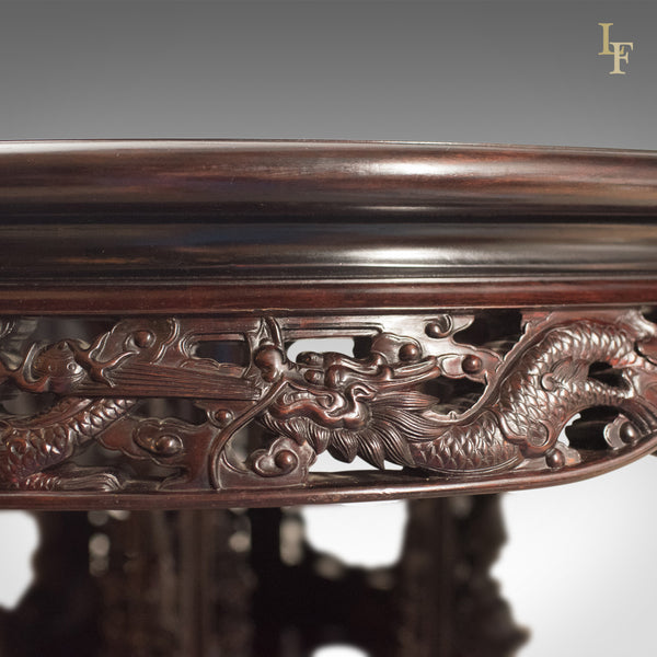 Traditional Oriental Rosewood Dining Table and Set of 6 Chairs Carved Late C20th - London Fine Antiques