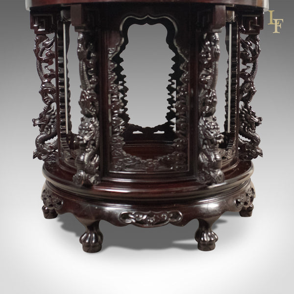 Traditional Oriental Rosewood Dining Table and Set of 6 Chairs Carved Late C20th - London Fine Antiques