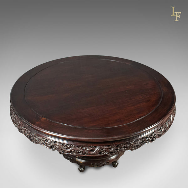 Traditional Oriental Rosewood Dining Table and Set of 6 Chairs Carved Late C20th - London Fine Antiques