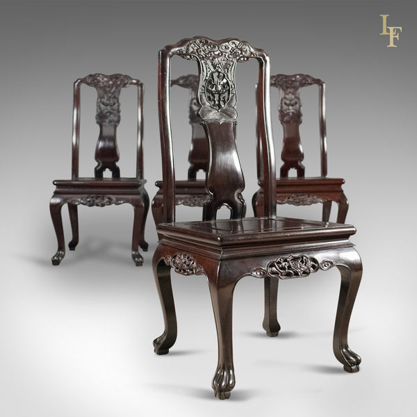 Traditional Oriental Rosewood Set of 4 Dining Chairs, Late 20th - London Fine Antiques