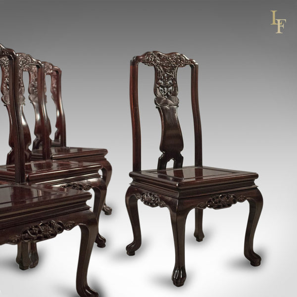 Traditional Oriental Rosewood Set of 4 Dining Chairs, Late 20th - London Fine Antiques