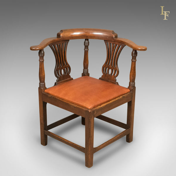 Victorian Antique Bow-Back Corner Chair, English Oak, c.1880 - London Fine Antiques