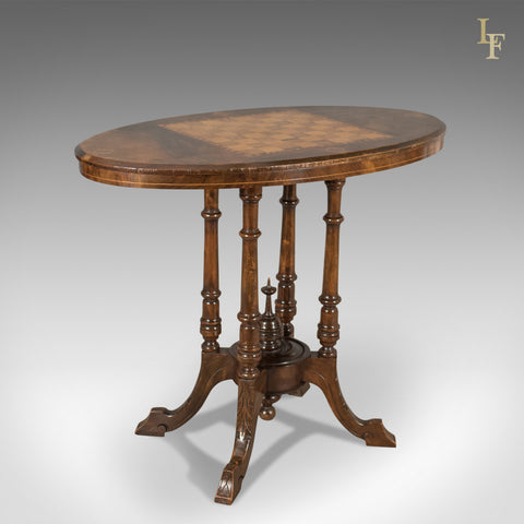 Victorian Antique Side Table with Inlaid Chess Board, English c.1880 - London Fine Antiques