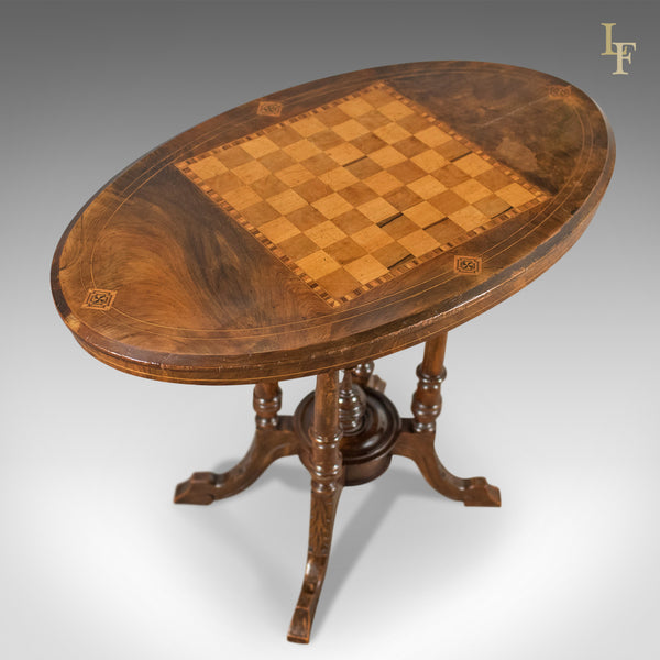 Victorian Antique Side Table with Inlaid Chess Board, English c.1880 - London Fine Antiques