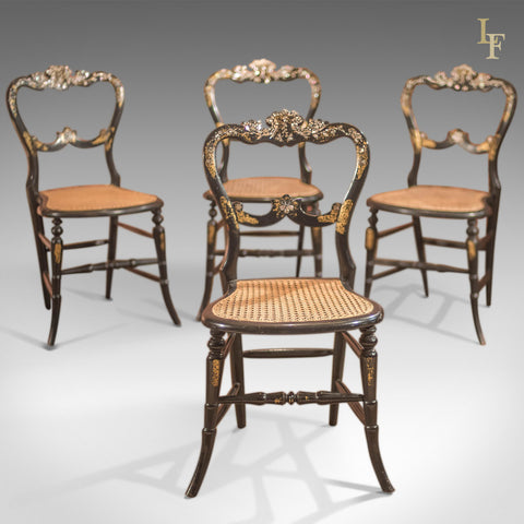 Victorian Set of Four Antique Dining Chairs, Lacquered - London Fine Antiques