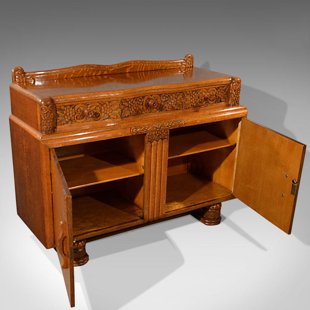 Vintage Art Deco Sideboard, English Buffet Cabinet, Oak, Circa