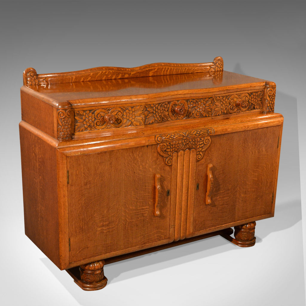 Vintage Art Deco Sideboard English Buffet Cabinet Oak Circa