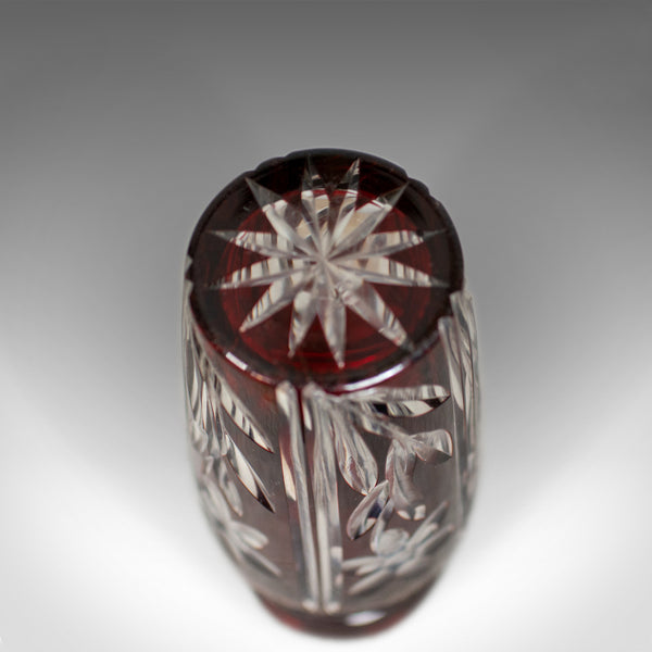 Vintage Baluster Glass Vase, Claret, Cut, Art Deco Taste, Mid 20th Century - London Fine Antiques