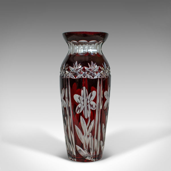 Vintage Baluster Glass Vase, Claret, Cut, Art Deco Taste, Mid 20th Century - London Fine Antiques