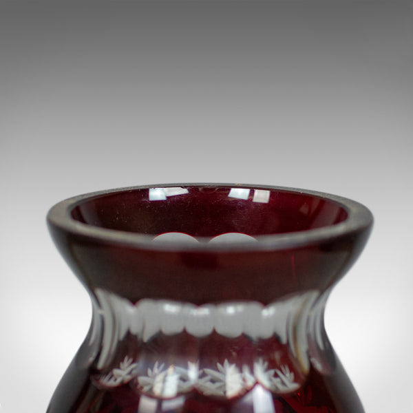 Vintage Baluster Glass Vase, Claret, Cut, Art Deco Taste, Mid 20th Century - London Fine Antiques