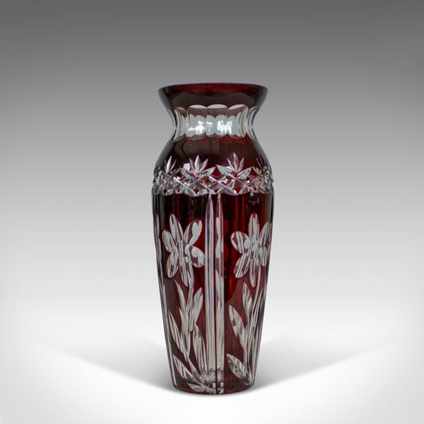 Vintage Baluster Glass Vase, Claret, Cut, Art Deco Taste, Mid 20th Century - London Fine Antiques