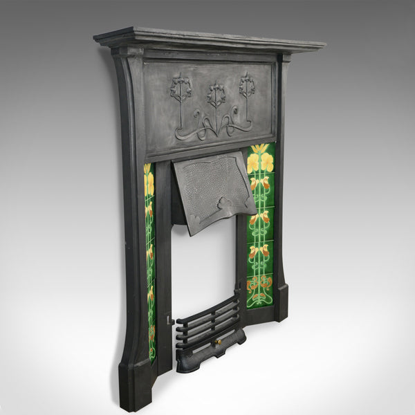 Vintage Cast Iron Fire Surround, Art Nouveau Taste, Late 20th Century - London Fine Antiques