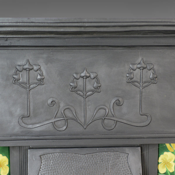 Vintage Cast Iron Fire Surround, Art Nouveau Taste, Late 20th Century - London Fine Antiques