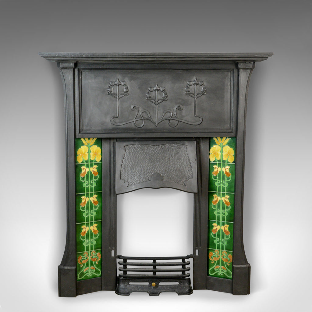Vintage Cast Iron Fire Surround, Art Nouveau Taste, Late 20th Century - London Fine Antiques