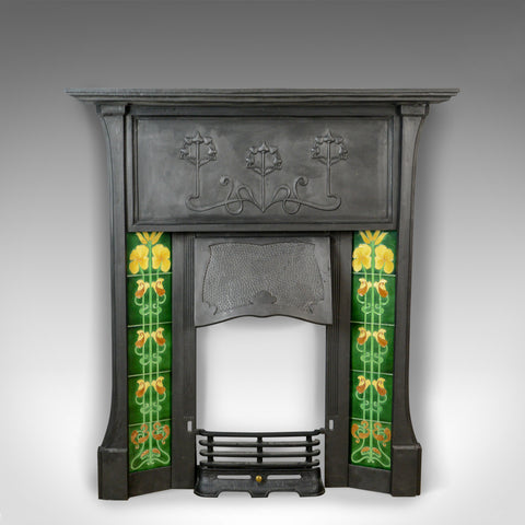 Vintage Cast Iron Fire Surround, Art Nouveau Taste, Late 20th Century - London Fine Antiques