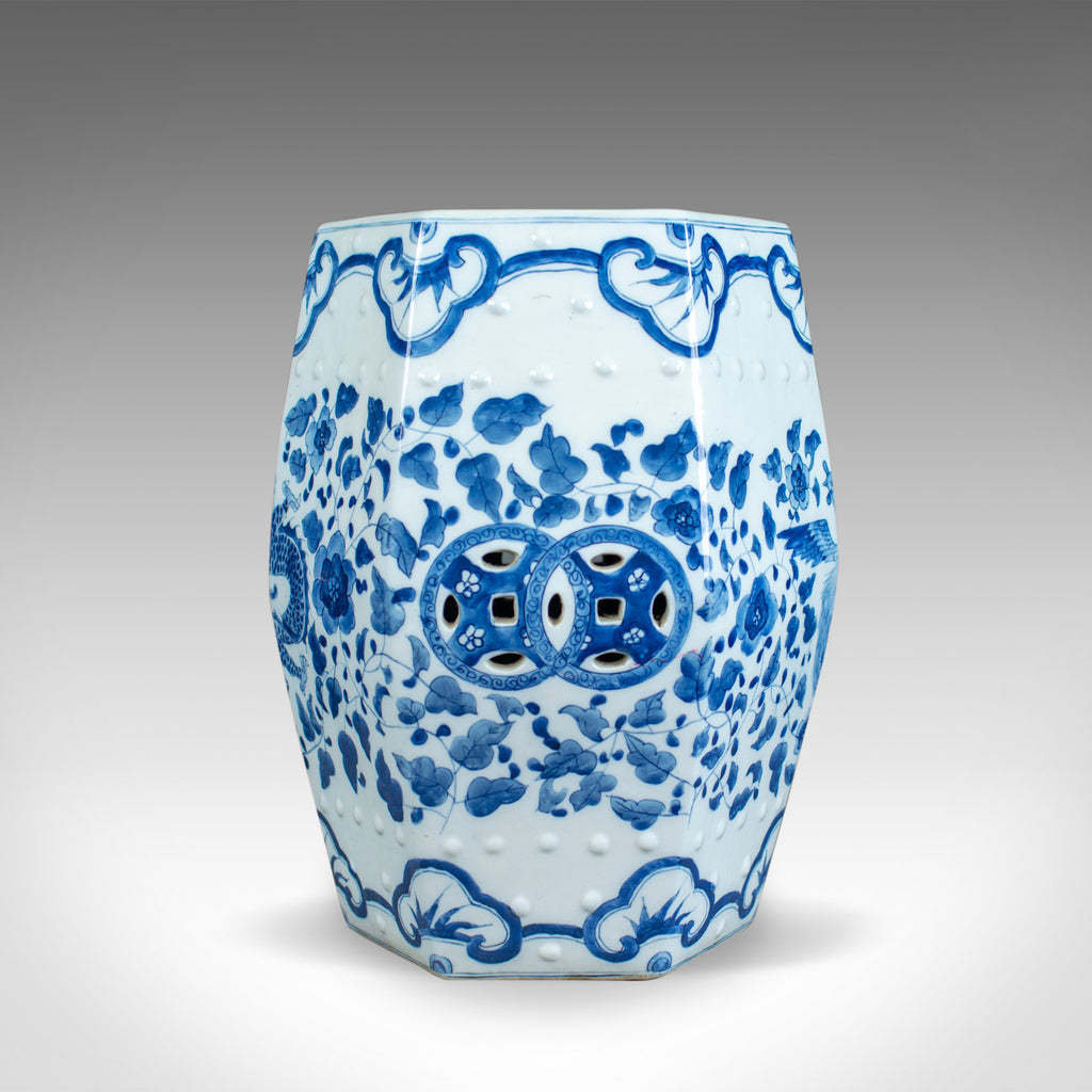 Vintage Ceramic Garden Stool, Chinese, Blue & White, Seat, Plant Stand, C20th - London Fine Antiques