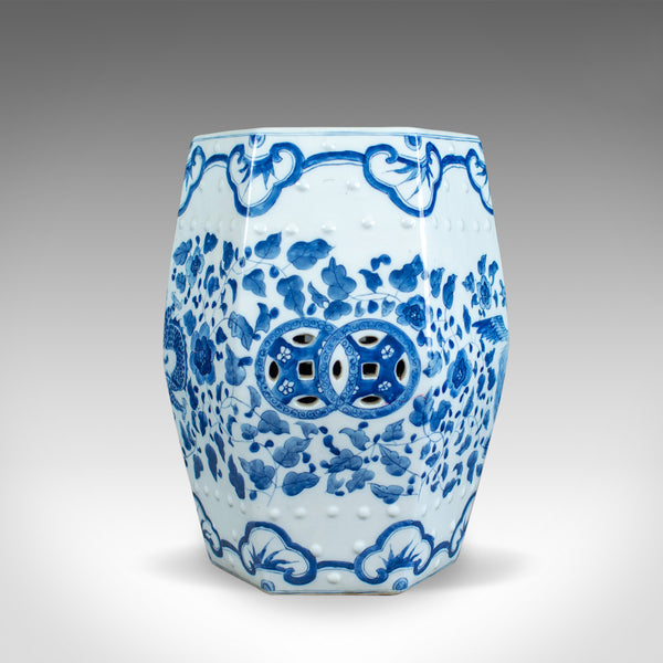 Vintage Ceramic Garden Stool, Chinese, Blue & White, Seat, Plant Stand, C20th - London Fine Antiques