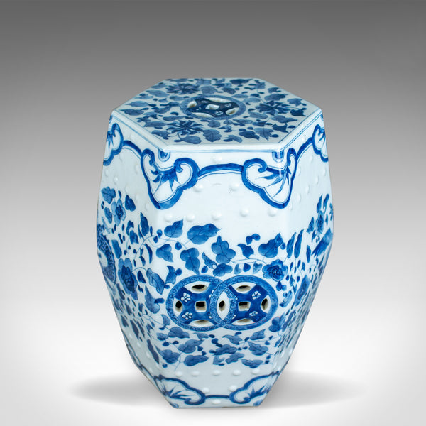 Vintage Ceramic Garden Stool, Chinese, Blue & White, Seat, Plant Stand, C20th - London Fine Antiques