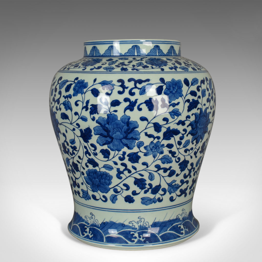 Vintage Chinese Baluster Jar, Oriental Blue & White Cermaic Vase, Mid-Late C20th - London Fine Antiques