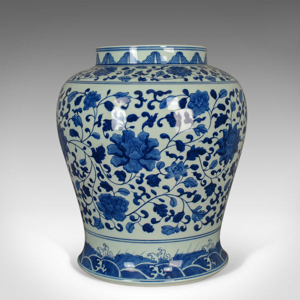 Vintage Chinese Baluster Jar, Oriental Blue & White Cermaic Vase, Mid-Late C20th - London Fine Antiques