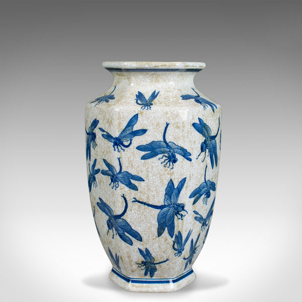 Vintage Chinese Baluster Vase, Oriental Hexagonal Blue & White, Dragonfly C20th - London Fine Antiques