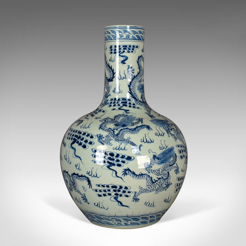Large Vintage Chinese Bottle Vase, Oriental, Ceramic, Jar, Blue & White, C20th - London Fine Antiques