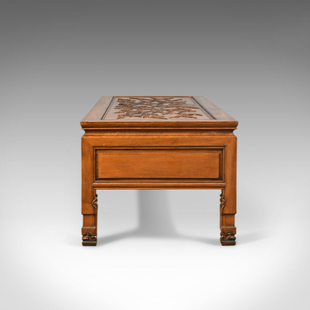 Vintage Chinese Coffee Table, Low, Three Drawer, Carved, Oriental Cabi ...