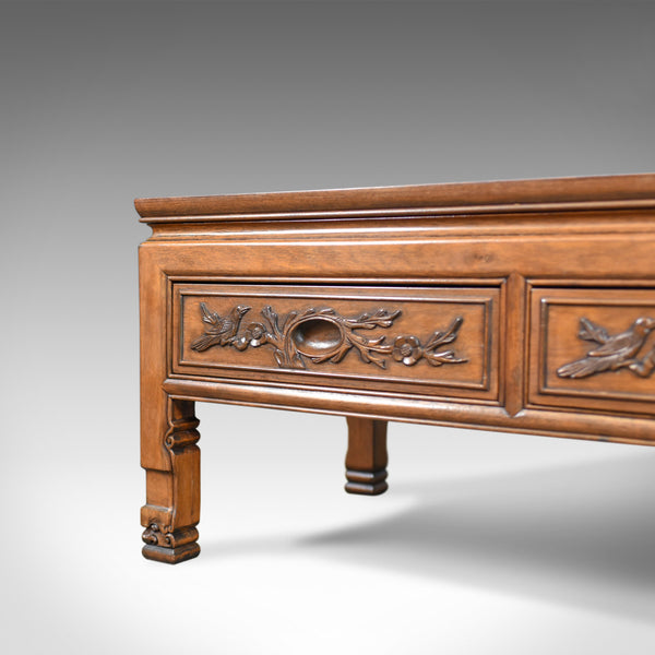 Vintage Chinese Coffee Table, Low, Three Drawer, Carved, Oriental Cabinet c.1940 - London Fine Antiques