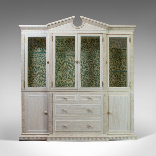 Vintage Display Cabinet, English, Beech, Travertine, Breakfront, Classical c1980 - London Fine Antiques