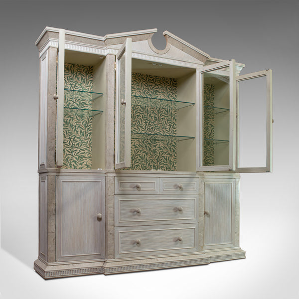 Vintage Display Cabinet, English, Beech, Travertine, Breakfront, Classical c1980 - London Fine Antiques