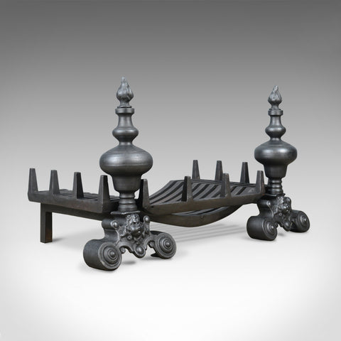 Vintage Fire Basket, Grate, Dogs, Andirons, English, Fireplace Accessory C20th - London Fine Antiques