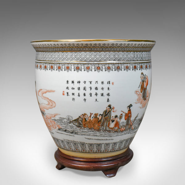 Vintage Fish Bowl on Stand, Plant Jardiniere, Chinese, Ceramic Pot, Mid C20th - London Fine Antiques
