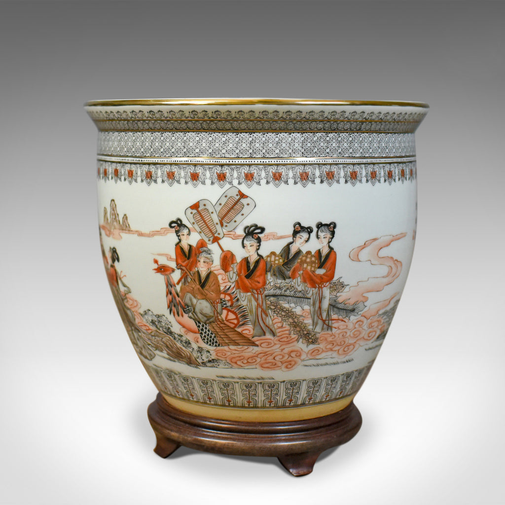 Vintage Fish Bowl on Stand, Plant Jardiniere, Chinese, Ceramic Pot, Mid C20th - London Fine Antiques