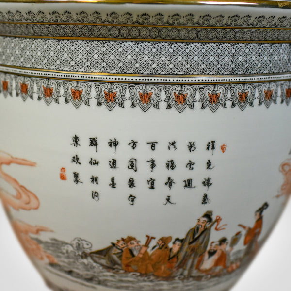 Vintage Fish Bowl on Stand, Plant Jardiniere, Chinese, Ceramic Pot, Mid C20th - London Fine Antiques