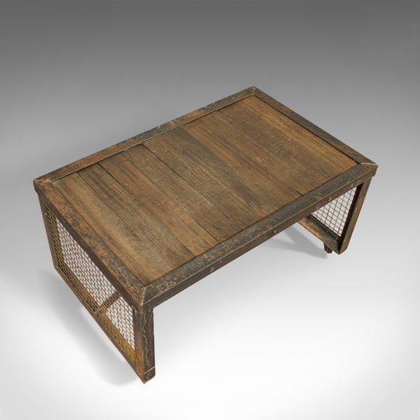 Vintage Industrial Coffee Table, English, Steel, Oak, Late 20th Century - London Fine Antiques